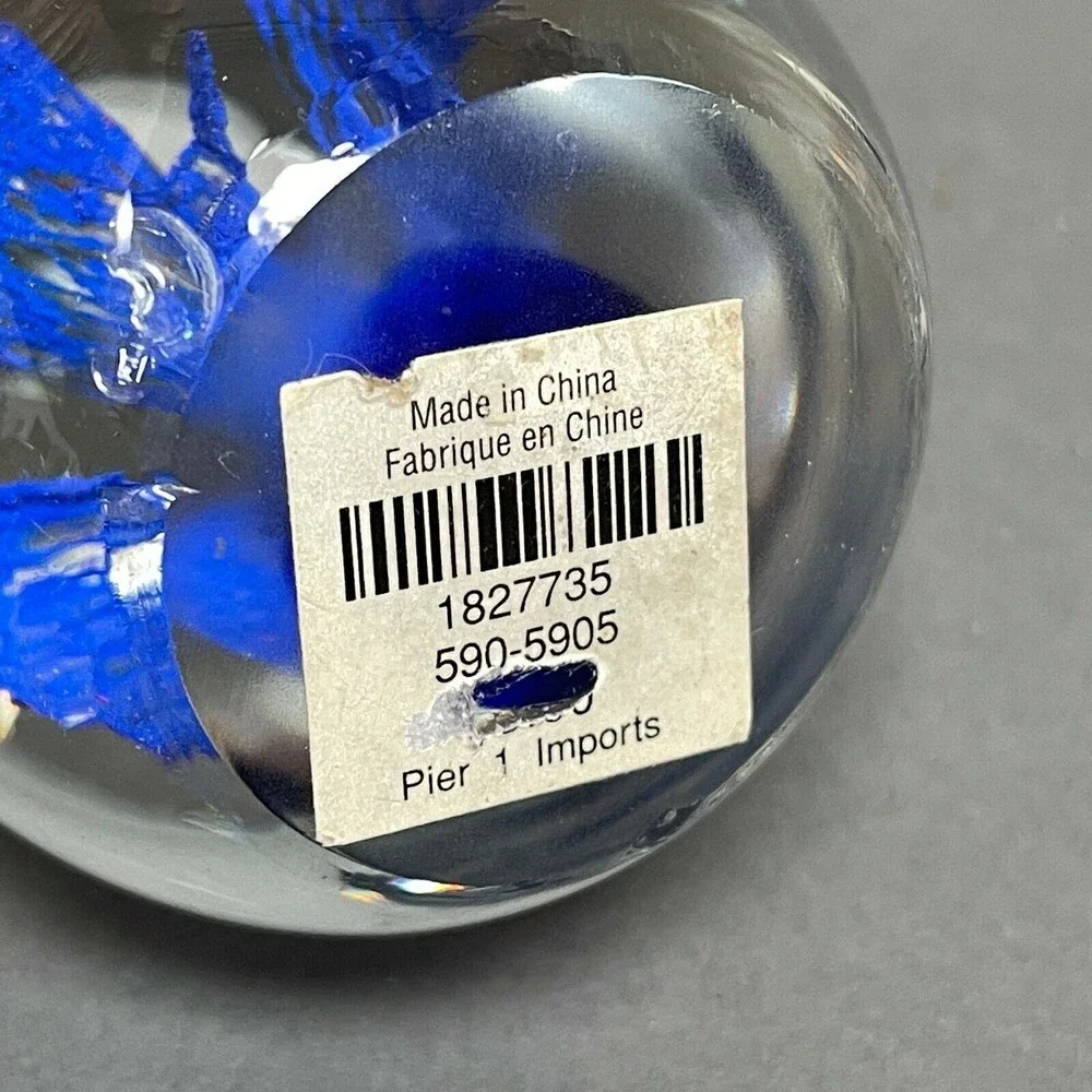 Pier 1 Imports Clear Blue Glass Paperweight Paper Holder 2 5/8